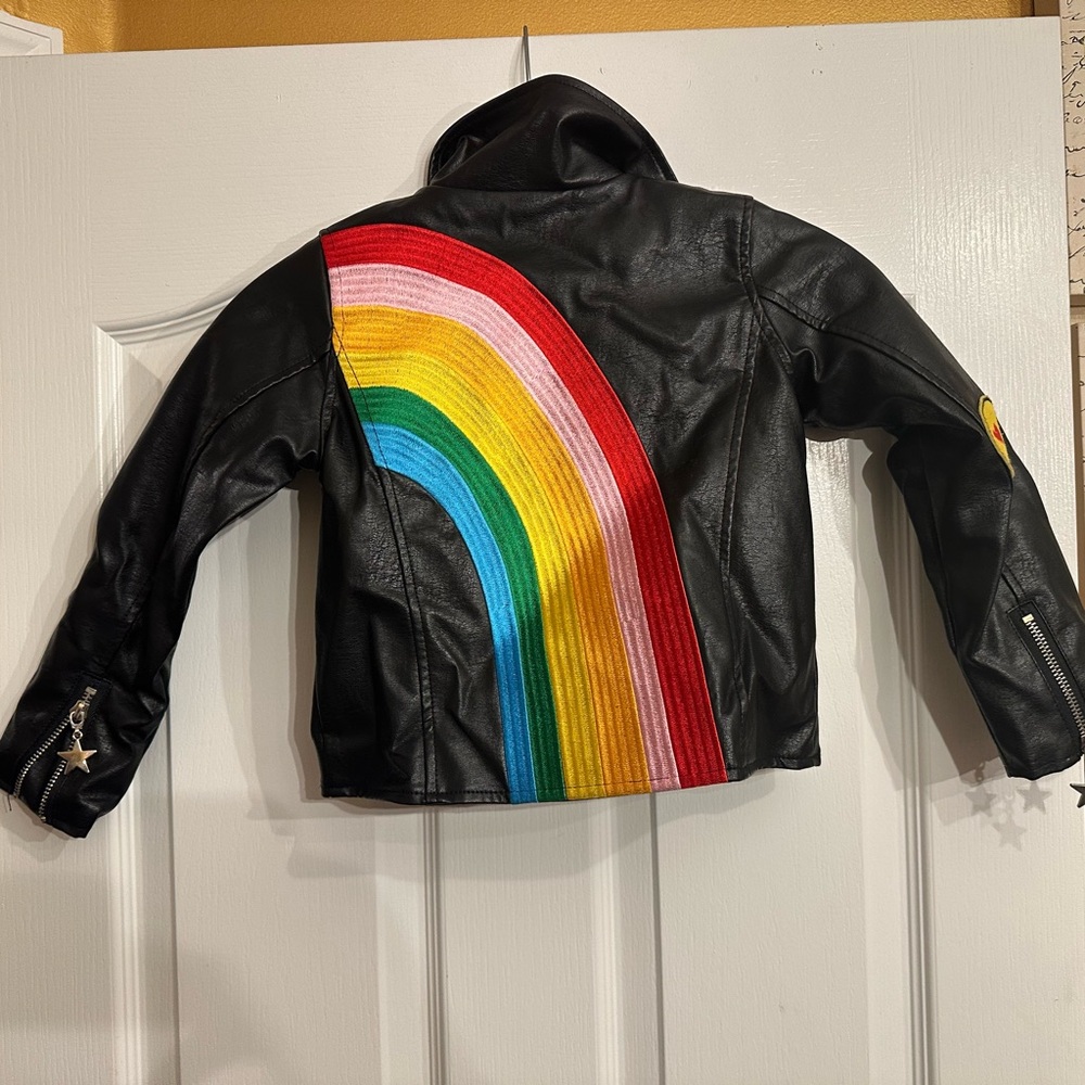 Lola & the boys girls rainbow leather jacket size 4 - gently worn